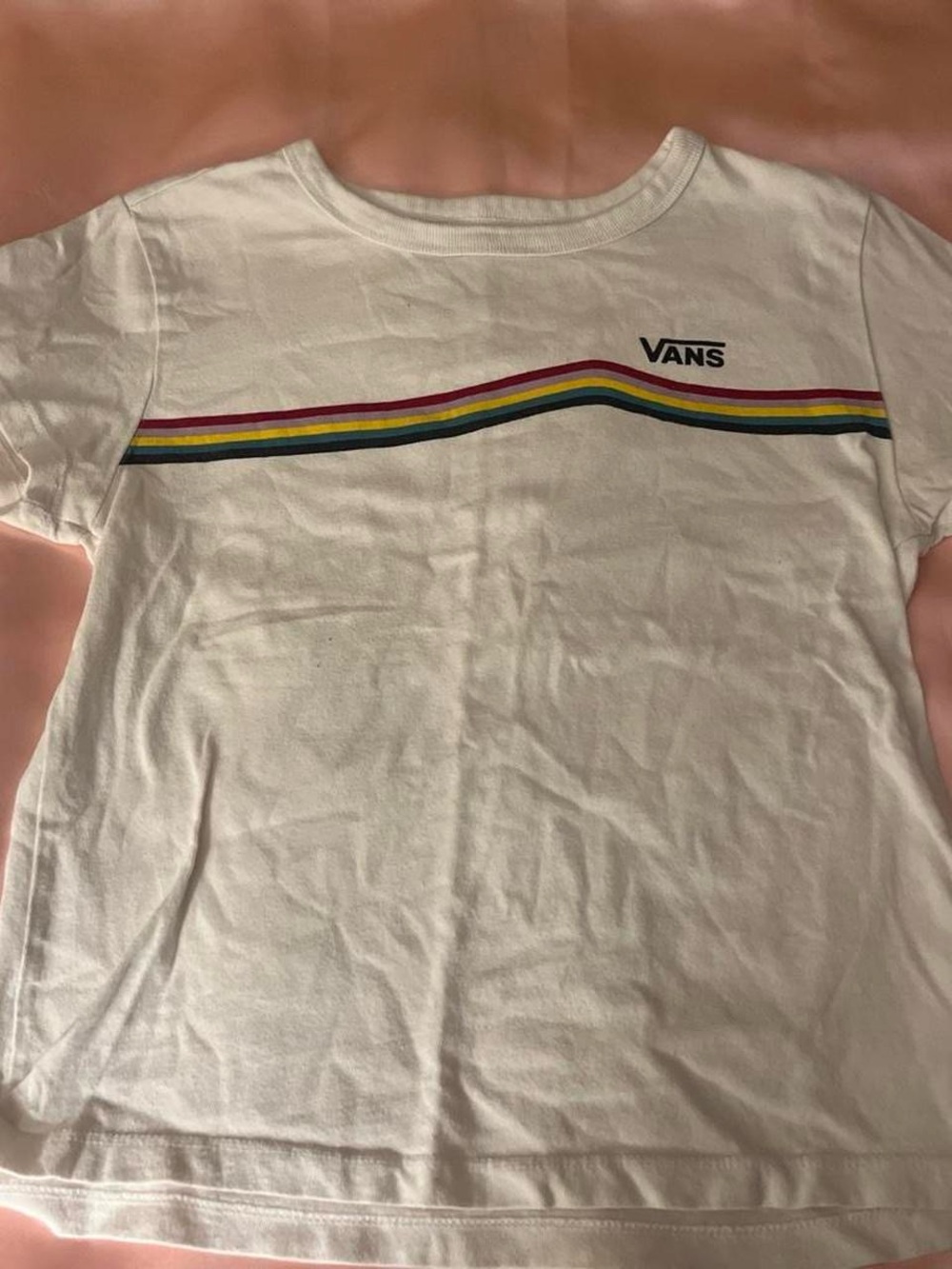 Vans White Short Sleeve Tee with Rainbow Chest Stripes